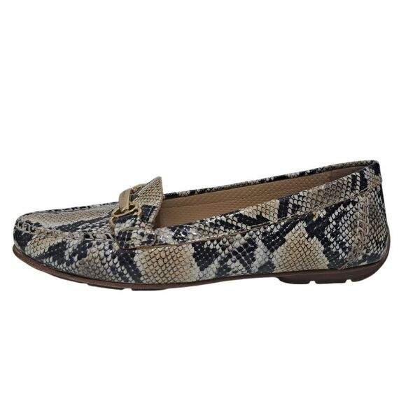 Geox Respira Phython Print Drive Moccasin Loafer Faux Leather Size 37 Biege/Mult - Picture 6 of 16